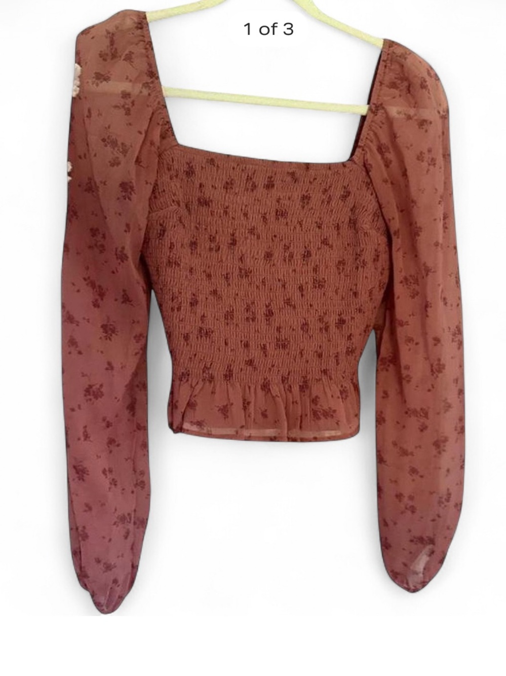 Hollister Dusty Rose Smocked Square-Neck Floral Blouse